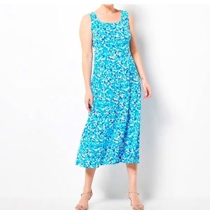 Susan Graver Blue Floral Midi Dress